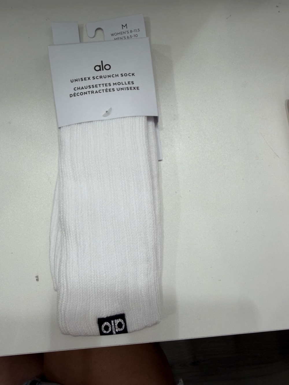 ALO Yoga Unisex Scrunch Sock - White with Black Logo